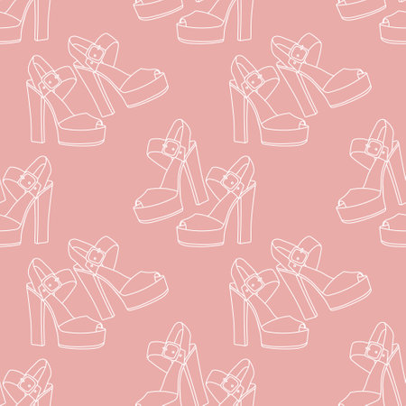 Cute pink seamless pattern with retro high heel shoes. Background with fashionable vintage shoes, print for girls. Vectorのイラスト素材