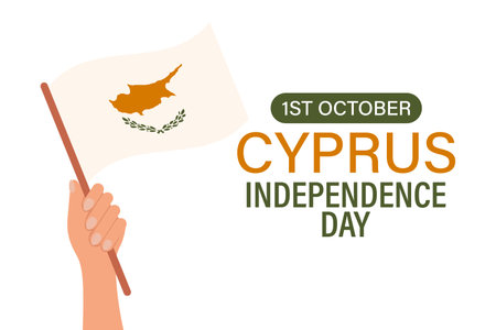 Cyprus Independence Day. Hand with Cyprus flag. Cartoon illustration, banner, poster, vectorのイラスト素材