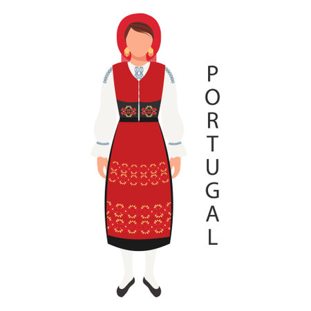 Woman in Portuguese national traditional costume. Culture and traditions of Portugal. Illustration, vectorのイラスト素材