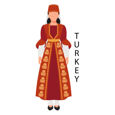 Woman in Turkish folk costume and headdress. Culture and traditions of Turkey. Illustration, vectorのイラスト素材