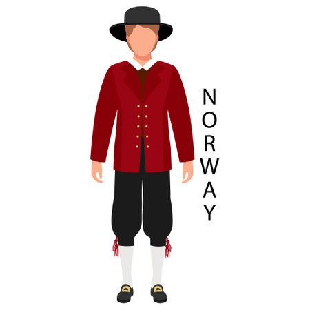 A man in a Norwegian folk costume and headdress. Culture and traditions of Norway. Illustration, vectorのイラスト素材