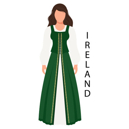 Woman in Irish folk costume. Culture and traditions of Ireland. Illustration, vectorのイラスト素材
