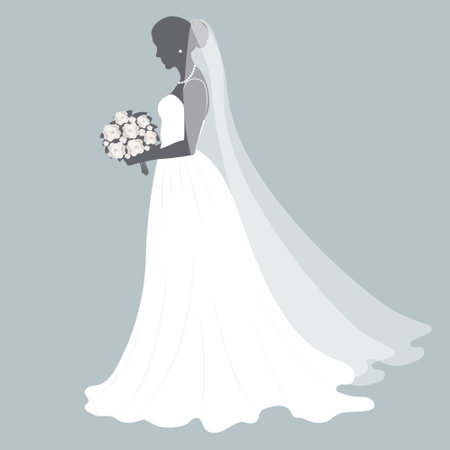 Bride in a wedding dress, silhouette. Luxury wedding illustration, template for invitation....