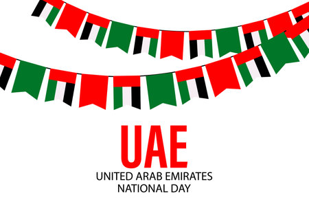 UAE Independence Day, UAE National Day. Banner with a garland of flags. Poster, vectorのイラスト素材