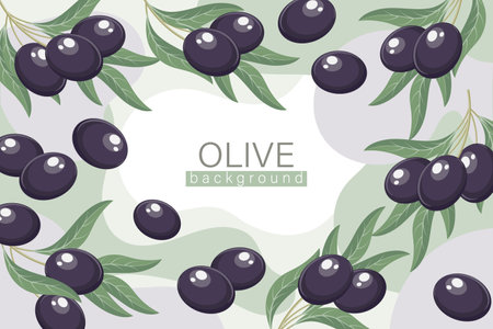Background with olives. Cosmetic label background, green olives and twigs with leaves on an abstract background, vectorのイラスト素材