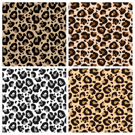 Leopard, tiger seamless pattern, abstract wild animal skin background. Set of leopard textures, design for backgrounds, prints, textiles. Vectorのイラスト素材