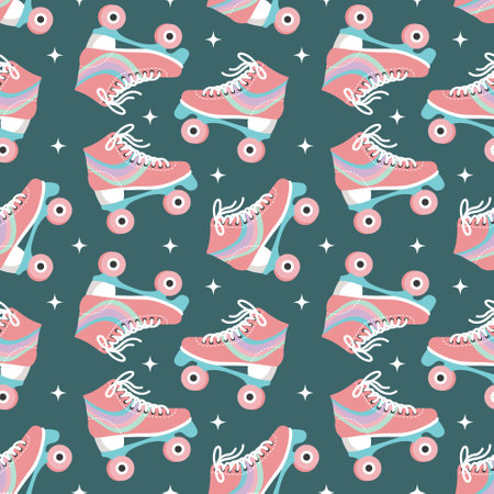 Seamless pattern with cute retro roller skates. Vintage texture for children's textiles, wrapping...
