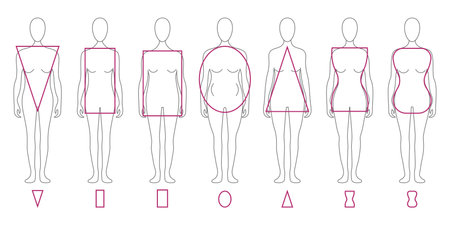 Set of different types of female figures. Female body types with geometric shapes. Vectorのイラスト素材