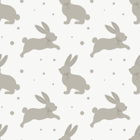 Seamless pattern with cute bunnies on a pastel background with dots. Children's print, children's bedroom design. Vectorのイラスト素材