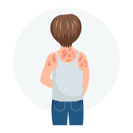 Allergic itching, skin inflammation, redness and irritation. A child with allergies. Healthcare and medicine. Vectorのイラスト素材