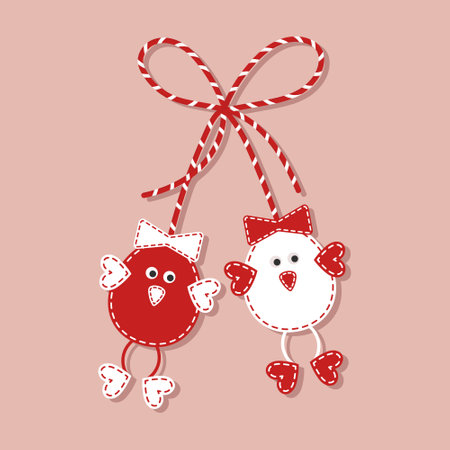 Martisor, symbol of spring. Traditional spring holiday in Romania and Moldova. Holiday card, banner, vector.のイラスト素材