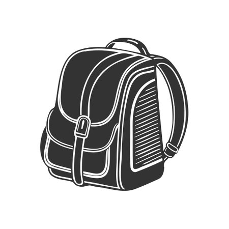 Hand drawn backpack. School bag or travel backpack. Black and white silhouette. Vectorのイラスト素材