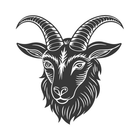 Zodiac sign Capricorn. Goat head. Black silhouette on a white background. Vectorのイラスト素材