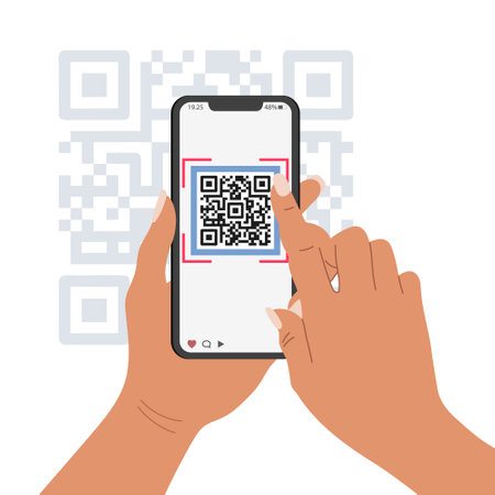 QR code mobile phone scan on screen. Business and technology concept. Illustration. vector.のイラスト素材