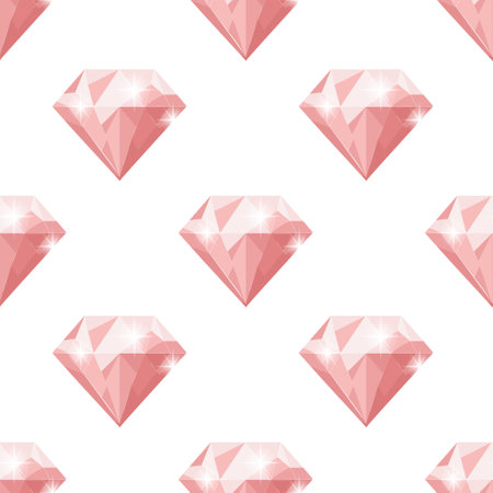 Seamless pattern of pink gemstones on a white background. Abstract background with diamonds. Vectorのイラスト素材
