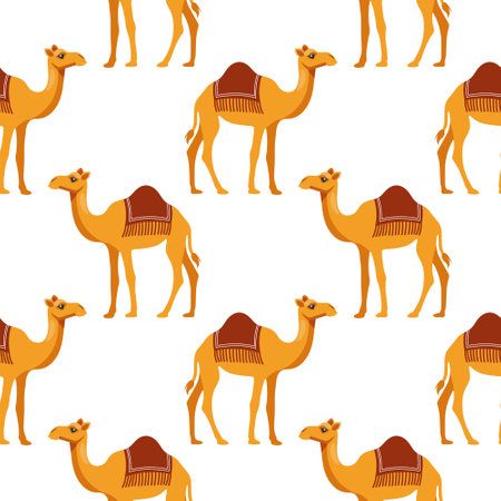 Seamless pattern with cute kawaii camels on a white background. Background for wrapping paper, wallpaper, cover. Vectorのイラスト素材