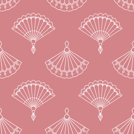 Seamless background of paper fans. Background from a hand fan. Silhouettes of Chinese, Japanese paper folding fans, traditional Asian jewelry. Vectorのイラスト素材