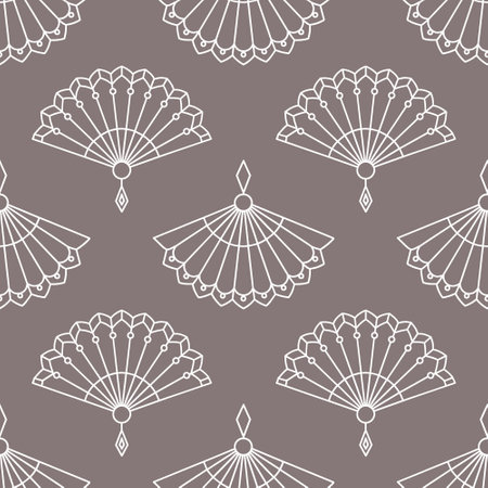 Seamless background of paper fans. Background from a hand fan. Silhouettes of Chinese, Japanese paper folding fans, traditional Asian jewelry. Vectorのイラスト素材