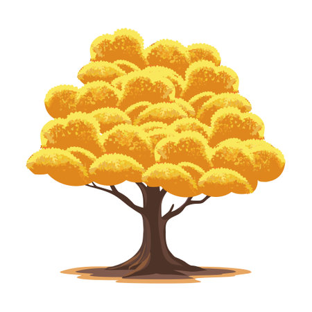 Beautiful autumn tree with a yellow crown of leaves. Blooming tree in autumn. vector illustrationのイラスト素材
