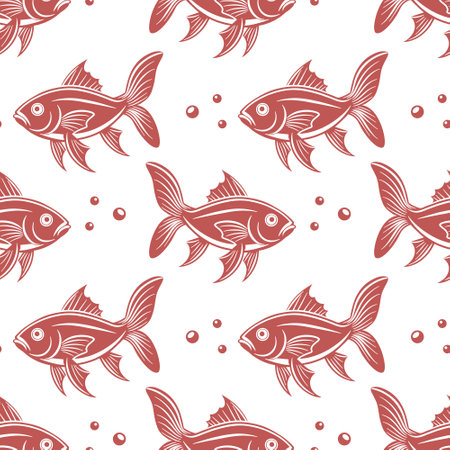 Seamless pattern, silhouettes of sea fish with water bubbles on a white background. Printing, textilesのイラスト素材