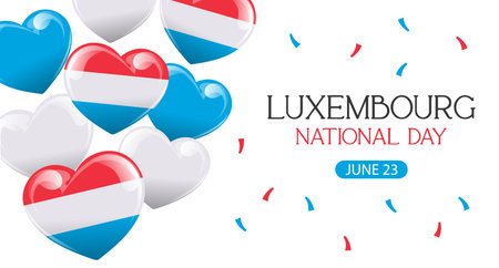 Luxembourg National Day. Banner with Luxembourg flags in the shape of a heart. Holiday illustration. Vectorのイラスト素材