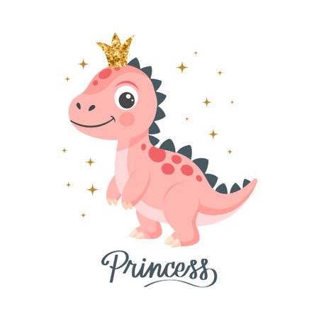 Princess dino card template. Cute dinosaur fairy, baby sweet poster. Scandinavian style animal, shirt print or sticker. Greeting cardのイラスト素材
