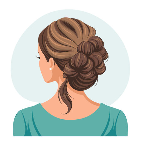 Young woman's hairstyle, back view. Women's haircut. Beauty and fashion. Illustration, poster, clipartのイラスト素材