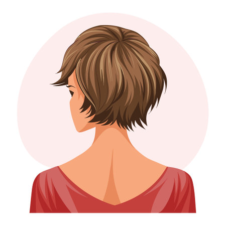 Young woman's hairstyle, back view. Women's haircut. Beauty and fashion. Illustration, poster, clipartのイラスト素材