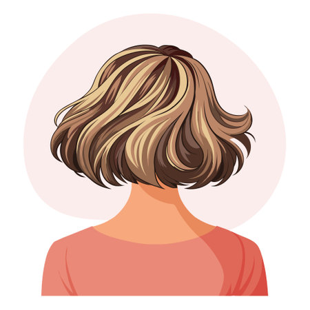 Young woman's hairstyle, back view. Women's haircut. Beauty and fashion. Illustration, poster, clipartのイラスト素材