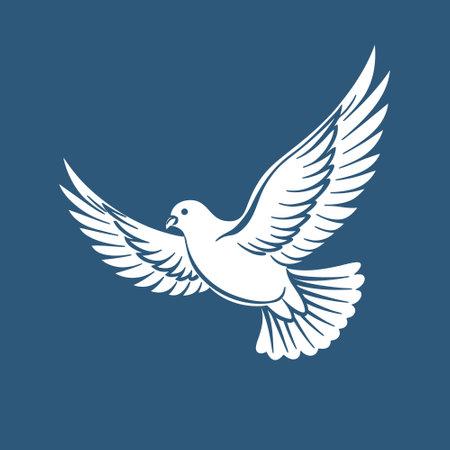 Silhouette of a white dove on a blue sky background. Illustration. Vectorのイラスト素材