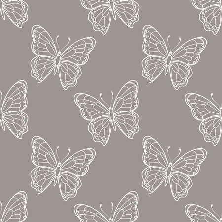 Seamless pattern, luxurious silhouettes of butterflies. Background with monochrome insects. Design for textiles, printのイラスト素材