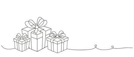 Gift box line icon. Birthday, gift or sale background. Shopping symbol. Holiday gifts single outline ribbon. Illustrationのイラスト素材