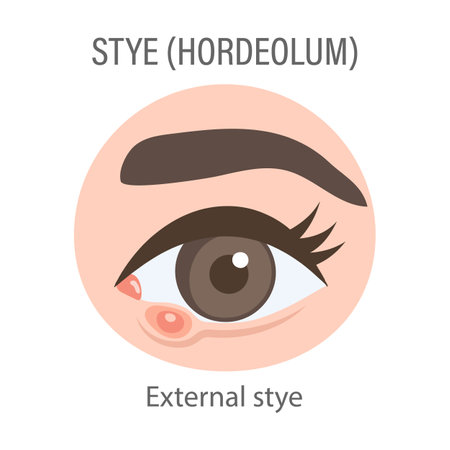 External eye of the eye. Medical concept of stye, eye pain, bacterial infection, eye disease. Flat illustration, infographic bannerのイラスト素材
