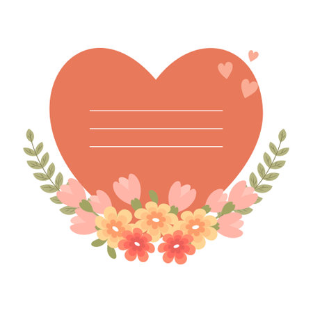 Valentine's day card with flowers and heart. Romantic letter with flowers. Flat style illustrationのイラスト素材