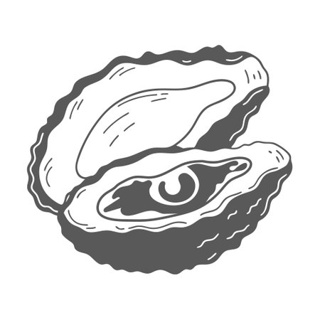 Oyster on white background. Seafood. Black and white illustrationのイラスト素材