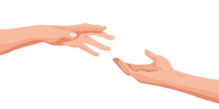 Two hands reaching for each other. Reaching hands giving and receiving help. Illustration.のイラスト素材