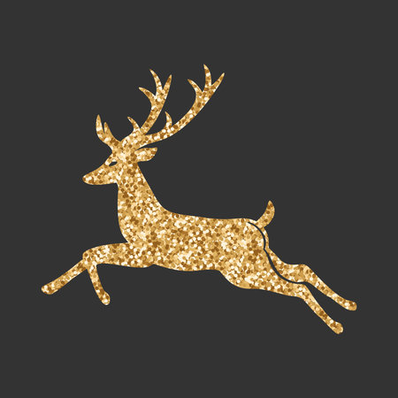Gold glittering deer icon in luxury style on a dark background. Sparkle luxury illustration.のイラスト素材