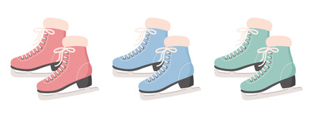 Colorful pastel ice skates collection. Ice skate icons.のイラスト素材