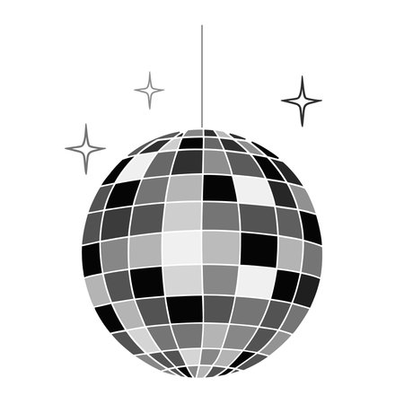 Disco ball with stars. Retro music party shining sphere. Disco ball icon.のイラスト素材