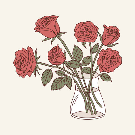 Elegant bouquet of roses in a glass vase. Floral gift bouquet. Illustration.のイラスト素材