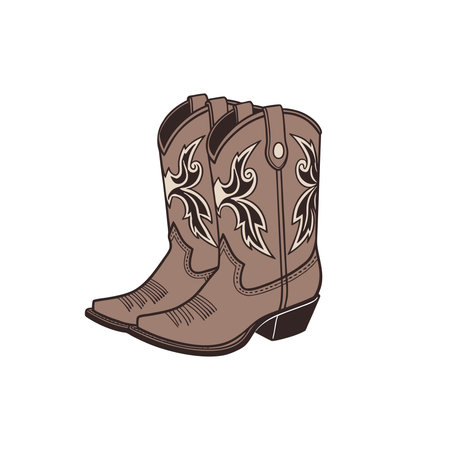 Classic brown cowboy boots with decorative stitching in a western style.のイラスト素材