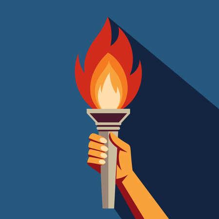 Flaming torch in hand icon on blue background. Illustration.のイラスト素材