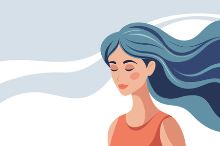 Beautiful woman with long flowing hair on an abstract background. Illustration, banner, card.のイラスト素材