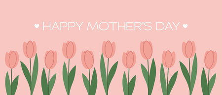 Happy mothers day greeting card with pink tulips. Festive Illustration.のイラスト素材