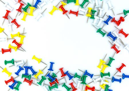 multicolored Pins isolated on white background and copy spaceの写真素材