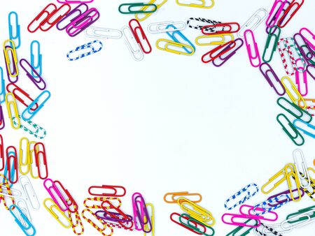 colorful paper clips isolated on white background, Copy spaceの写真素材
