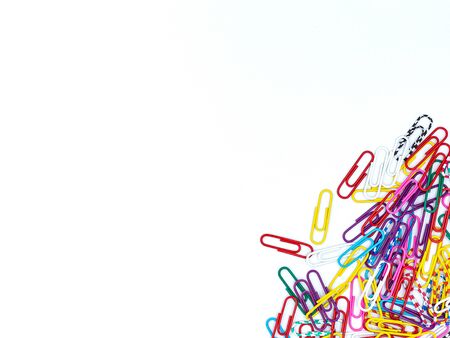 colorful paper clips isolated on white background, Copy spaceの写真素材