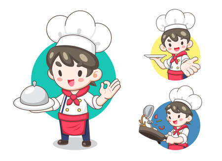 Cute Chef in cartoon style illustration on white background.のイラスト素材