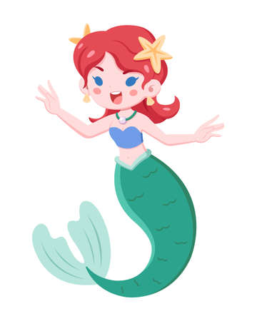 Cute style happy mermaid cartoon illustrationのイラスト素材