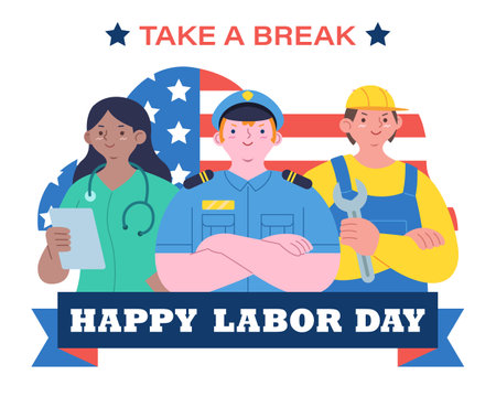 Flat style happy American labor day cartoon illustrationのイラスト素材